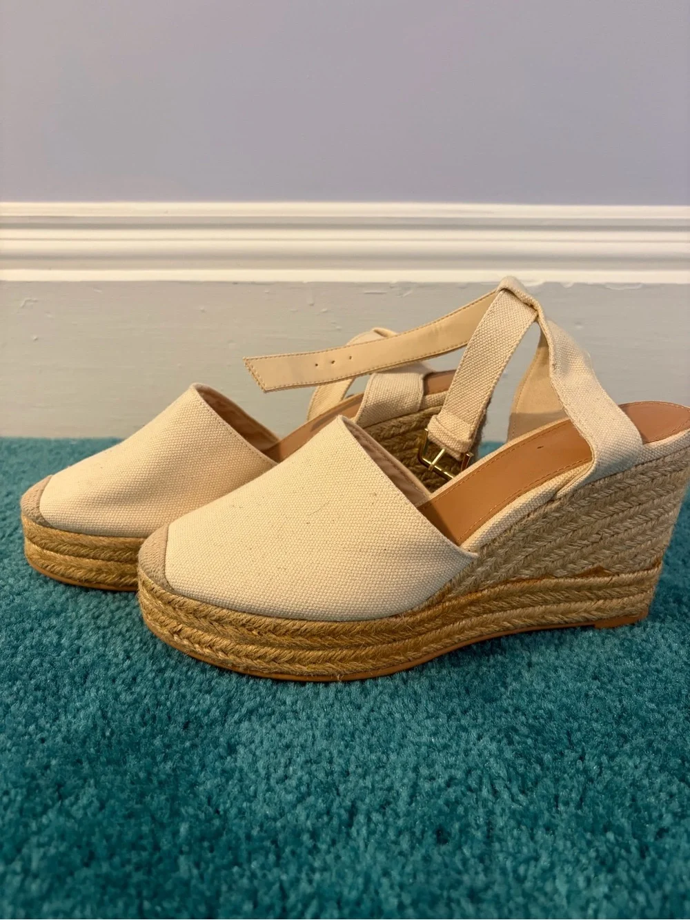 H&M Cream Canvas Espadrille Platform Sandals